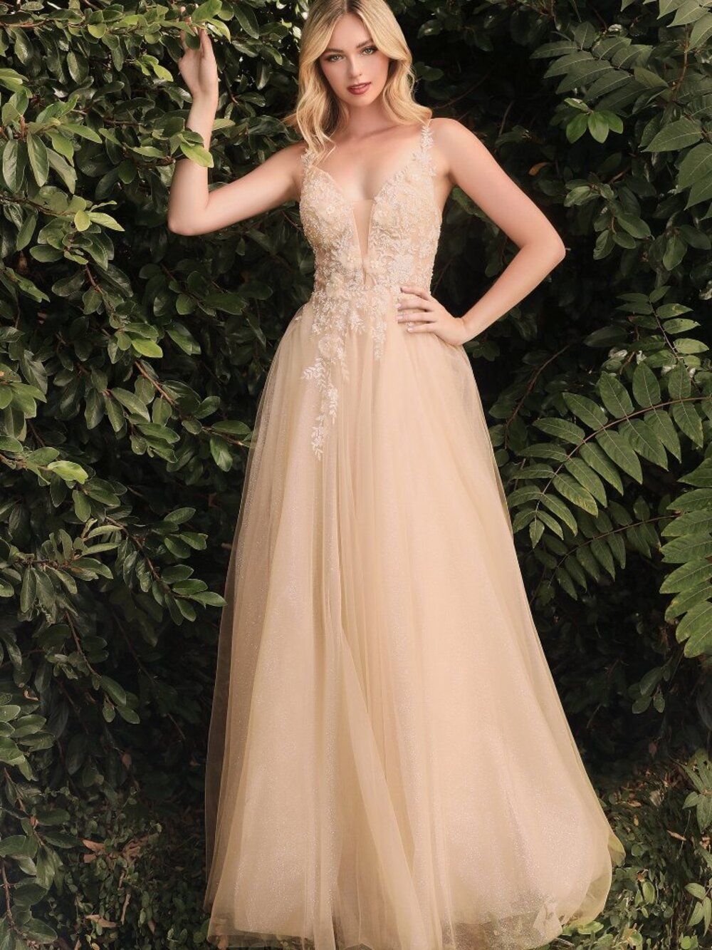NEW CHAMPAGNE Evening Gown Floor Length Formal Elegant Stunning CB075